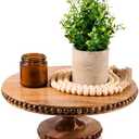 THORNIA Acacia Wood Cake Stand with Handcrafted Beaded Edge - 12 inch Round Decorative Tray & Display Stand for Wedding, Rustic Home Decor, Centerpiece, Desserts, Vanity or Coffee Table