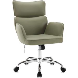 Home Office Chair with Wheels, Adjustable Height Swivel Mid-Back Armchair Task Chair, Modern PU Leather Ergonomic Tilt Computer Desk Vanity Chair for Office, Study Room(PU Green) (04green)