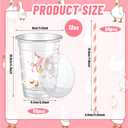 Jingmore 50 Sets Silly Goose Bow Disposable Cups for Baby Shower with Lids and Straws Plastic 12 oz Cute Bowknot Goose Cold Beverage Drinking Cups for Birthday Party Decorations Supplies (Pink)