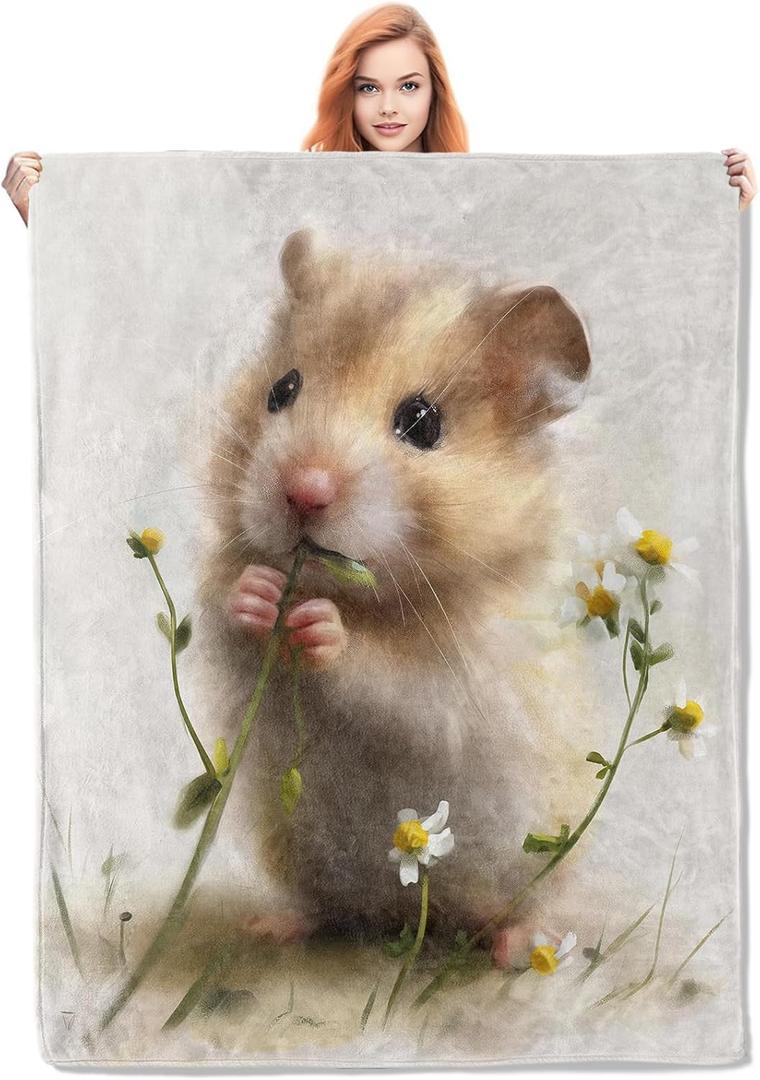 Cute Hamster Blanket,Anime Floral Flannel Throw Blankets,Soft Warm Lightweight Cozy Plush Throws for Bedroom Sofa Home Decor Gifts for Pet Lovers Kids Boys Girls 50"x60" (Color192)