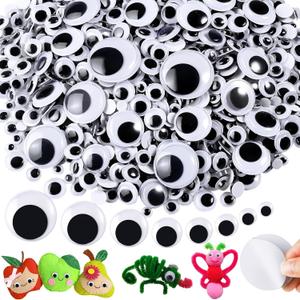 2000 Pcs 6mm to 30mm Googly Eyes Self Adhesive for Crafts, 8 Sizes Black White Plastic Wiggly Google Eyes Sticker Eyes for DIY