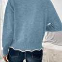 Womens V Neck Pullover Sweaters Long Sleeve Scallop Trim Knit Tops Loosed Fit 2026 Fall Outfits (Medium, Blue)