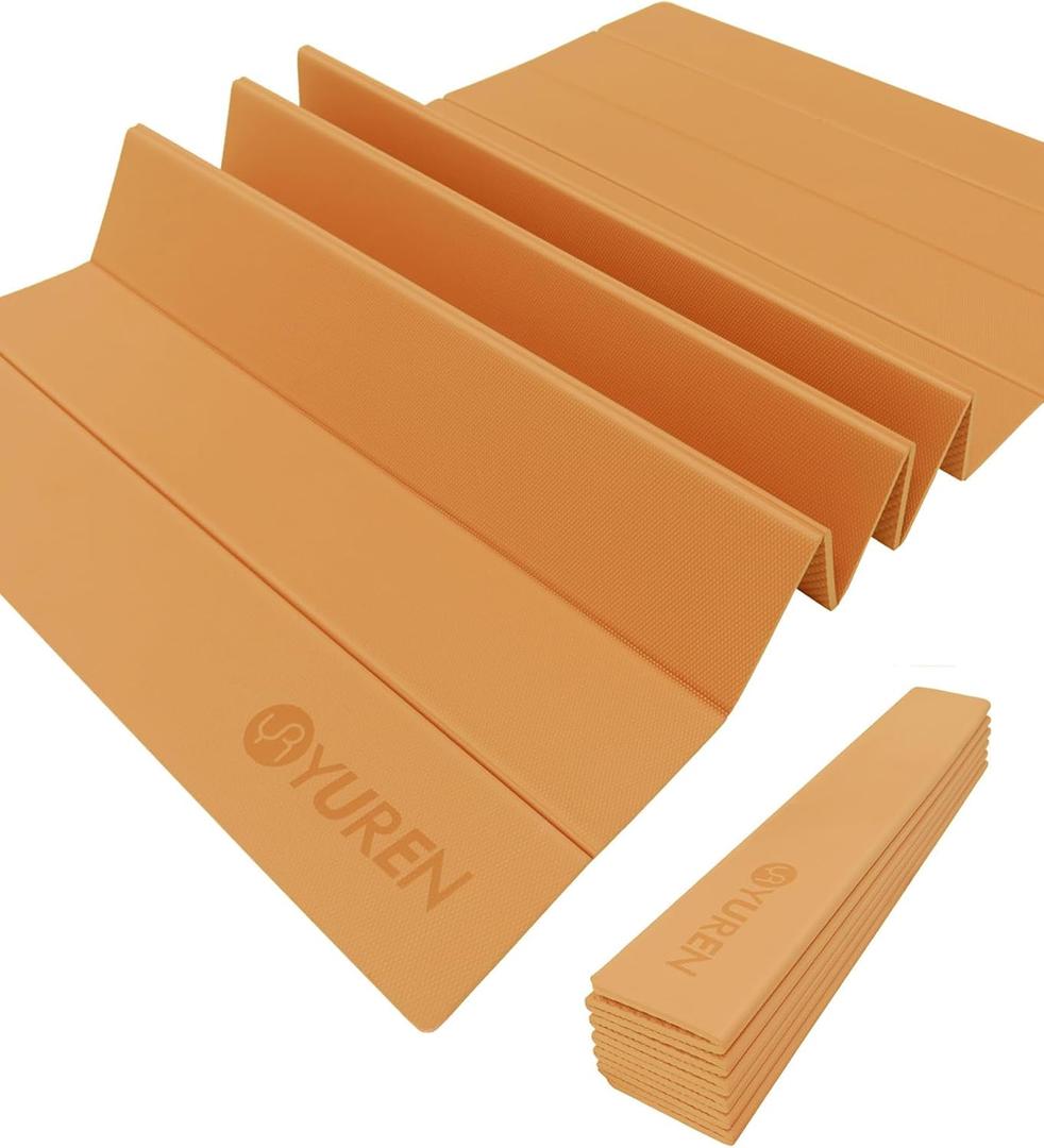 Foldable Yoga Mat 10mm Thick Wide Exercise Mat Non Slip Workout Mat for Home Gym, Travel, with Yoga Carrying Bag (Yellow)