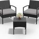 PROHIKER 3 PCS Patio Rattan Conversation Chairs Set, Outdoor Patio Furniture Balcony Furniture Set, Wicker Patio Bistro Set for Garden Porch Balcony Yard, Gray (Grey)