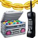 Cunhill 22 Pcs 80s 90s Party Decorations Include Inflatable Boom Box Beverage Cooler, Inflatable Mobile Phone and 20 Gold Foil Chain Balloons for Hip Hop Theme Supplies Cosplay Props