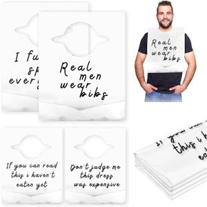 Hicarer 200 Pcs Disposable Adult Bibs with Crumb Catcher Waterproof Disposable Bibs White Large Plastic Bibs with Funny Text Dining Clothing Protectors for Elderly Women Men Eating Food, 19.7 x 15.7''