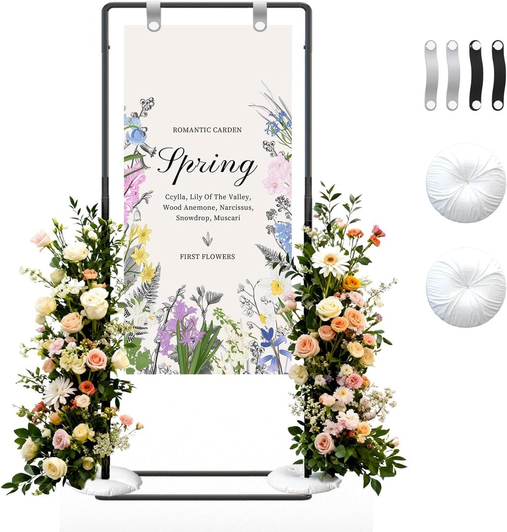 Wedding Welcome Sign Stand, Adjustable Welcome To Our Wedding Sign Stand, 70x 31x 20Welcome Sign Holder with 4 Leather Sign Hanging Straps, Wedding Seating Chart Stand, Easel for Display, Black