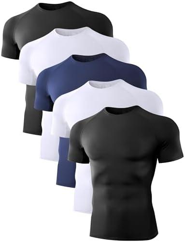 Dalavch 4/5 Pack Men's Compression Shirts Short Sleeve/Sleeveless Sports Athletic Workout Base Layer Undershirt T-Shirt Tops, Large