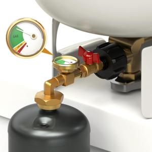 Propane Refill Adapter for 1 lb. Tanks, with Pressure Gauge & Valve, Heavy-Duty Brass 90 Elbow, QCC1/Type1 Connector, Safe Refilling from 20lb Cylinder for Camping