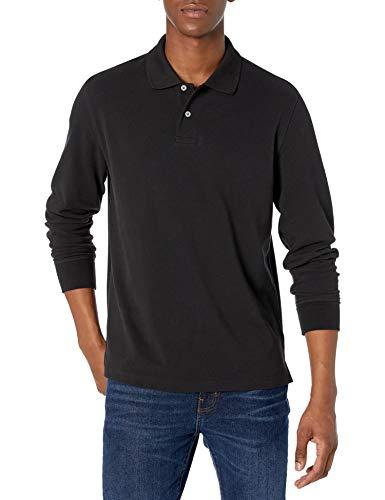 Amazon Essentials Men's Long Sleeve Polo Shirt with Collar, Regular-Fit Pique, Breathable Cotton, Black, X-Large