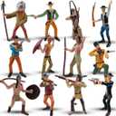Liberty Imports 12 PCS Cowboy and Indian Figures, Mini Wild West and Native American Toy Figurines with Realistic Details, Western Cake Toppers, Party Favors for Kids