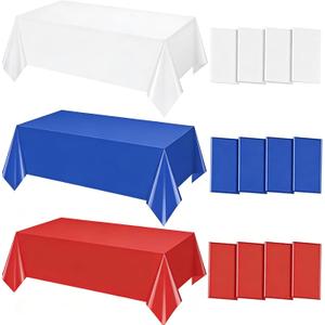 12 Pack 4th of July Plastic Tablecloths, Disposable Red White and Blue Patriotic Table Covers, Waterproof Rectangle 54 x 108 Inch for Independence Day, Memorial Day Veterans Day Party