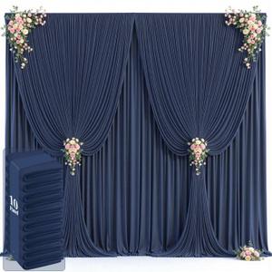 50ft x 12ft Navy Blue Backdrop Curtains Wrinkle Free Backdrop Curtain for Wedding Parties Blue Fabric Backdrops Drapes Back Drop Cloth Bridal Shower Stage Curtains Wedding Decorations for Reception (50FTx12FT (W5'xH12', 10 Panels))