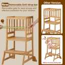 COSYLAND Toddler Standing Tower - Adjustable Height Toddler Kitchen Stool Helper - Kids Kitchen Step Stool for Learning with Removable Safety Railing Natural
