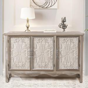 RoyalCraft Farmhouse Sideboard Buffet Cabinet with Storage, 49" Solid Wood Credenza Buffet Table Coffee Bar Wine Bar Storage Cabinet with 3 Doors for Dining Room Living Room Hallway, (Provence Gray), 17"D x 49.2"W x 31"H