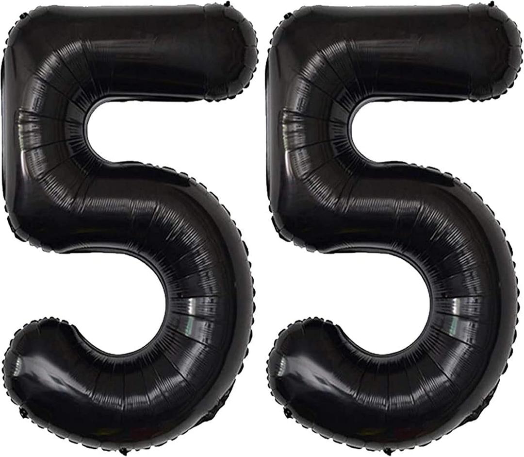 Jonhamwelbor 55 Number Balloons Black Big Giant Jumbo Number 55 Foil Mylar Balloons for 55th Birthday Party Supplies 55 Anniversary Events Decorations