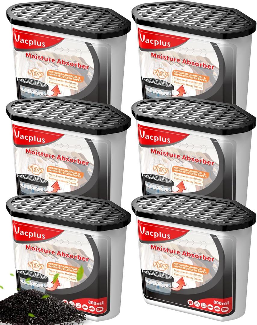 Vacplus Moisture Absorbers 6 Pack, Portable Humidity Absorber Boxes for Your Bathroom, Closet & Car, Dehumidifier with Activated Carbon, 16.0 Oz