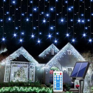 300 LED Christmas Icicle Lights Outdoor, 8-Mode Solar Icicle Lights Led Fairy Curtain Lights for Wedding Party Holiday Christmas Decorations(White)