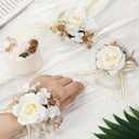 6 Pcs Wrist Corsage for Wedding, Rose Champagne Artificial Flower Wristlet for Bride Exquisite Ceremony Accessories for Party, Wedding, Anniversary