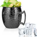 Moscow Mule Mugs, 16 OZ Black Hammered Mule Cup with 304 Stainless Steel Lining and Brass Handle, for Cold Drinks, Beer, Wine, Bars, Parties