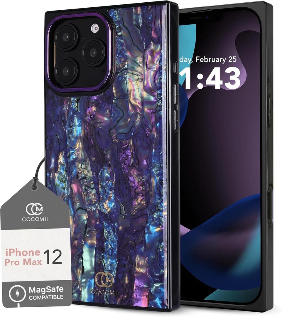 Cocomii - Rectangle Case Compatible with iPhone 12 Pro Max - Compatible with MagSafe, Abalone Shell, Pearlescent Seashell, Glossy, Magnetic Phone Case for iPhone 12 Pro Max 6.7 inch, Blue/Purple