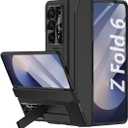 GOUHGKH for Galaxy Z Fold6 Case, with Screen Protector, Rugged Hinge Protection, Camera Lens Cover, PU Leather Protective Phone Case for Samsung Z Fold 6, Black