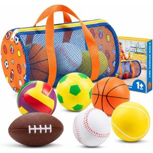 Sports Balls for Toddlers 1-3, 6 Piece Soft Sports Balls with Foam Soccer, Basketball, Football, Baseball, Tennis & Volleyball - Toddler Boys & Girls Ball Toy Gift