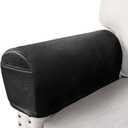 ANARACHON Leather Look Couch Arm Covers Set of 2 Armrest Covers for Sofa Chair Arm Protectors Stretch Armchair Slipcovers with Pockets Washable Spandex Fabric (Large, Black)