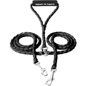 Caldwell's Pet Supply Co. Dual Dog Leash, Double Dog Leash for Two Dogs, Tangle Free, Heavy Duty Double Ended Tandem Leashes with Padded Handle with Tangle-free Swivel, for Small, Medium or Large Dogs (Black)