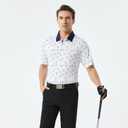 Golf Shirts for Men Dry Fit Performance Print Short Sleeve Moisture Wicking Golf Polo Shirts (White, L)