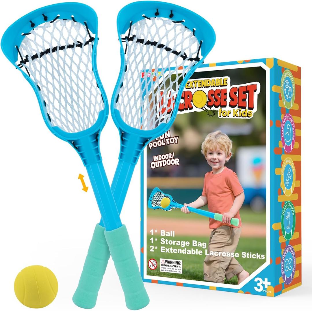 Adjustable Kid Lacrosse Stick Set Ball - Toddler Outdoor Beach Pool Yard Game & Toy for Ages 3+ 4 5 6 7 8 Year Old Boy & Girl Valentine Gifts for Kids, with Lightweight Easy-Catch & Full Size Basket