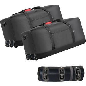 Finnhomy 120L Foldable Rolling Duffel Bag with 3 Wheels, Light Weight Travel Duffel bag with Large Loading Capacity, 32'' Rolling Duffel bag with Shoulder Strap (Black-2pk)