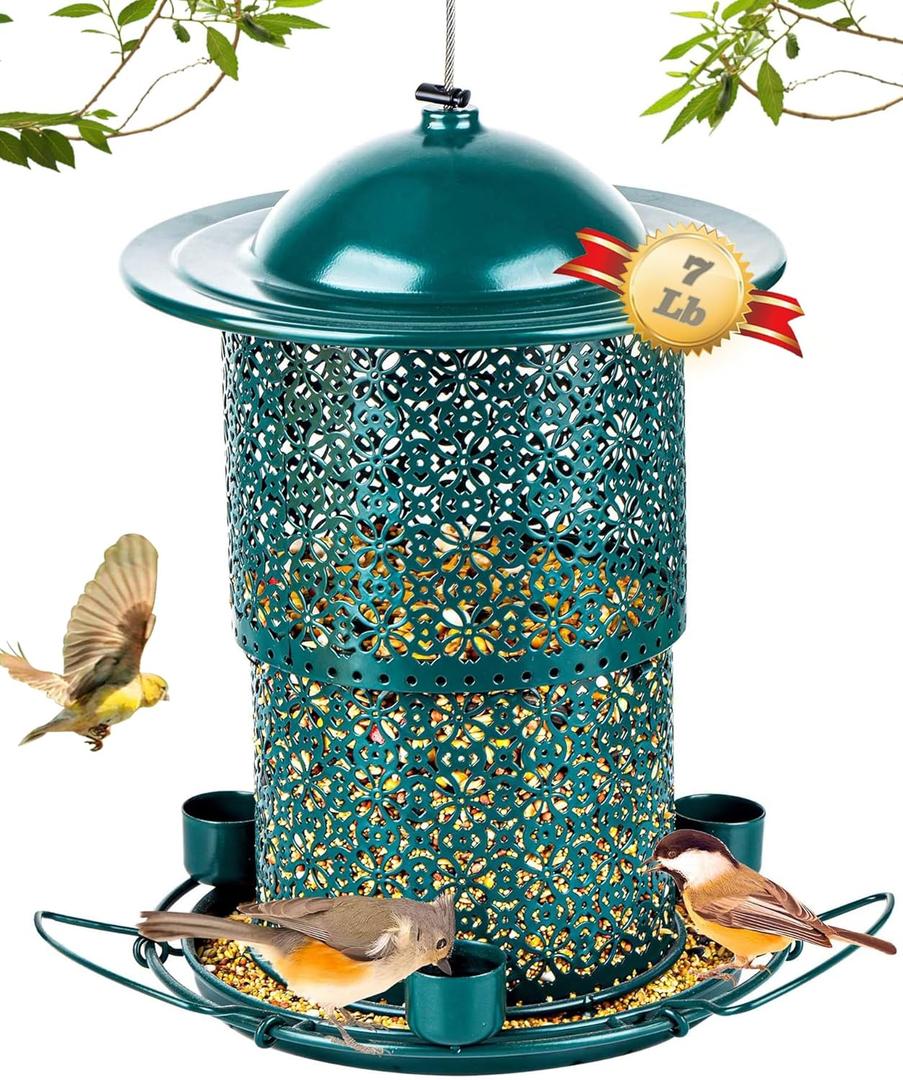 Bird Feeders for Outdoors Hanging,Large Bird Feeders for Outdoors, with Finch Cardinal Chickadee, The Best Gift for Lovers, Mothers and Seniors,7LB Large Capacity-Green