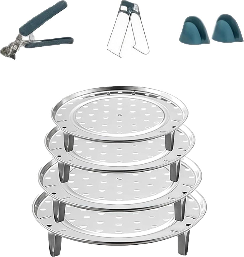 4-Pack Stainless Steel Steaming Racks, 4 SizesUniversal Steamer Insert & Canning Rack for Tamale Pot & Stock Pots, Fits 7.6 to 10.23 Inch Diameter Pressure Cooker Cooking