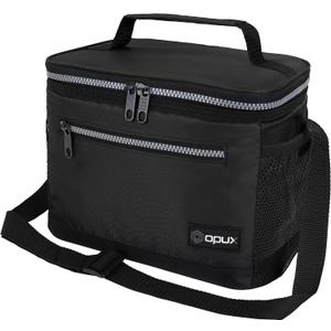 opux Insulated Lunch Box Men Women, Lunch Bag for Work School, Leakproof Soft Cooler Tote Adult, Large Lunch Pail Kids Boys Girls, Picnic Beach Food Bag with Shoulder Strap, Black Medium