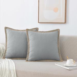 NordECO HOME Set of 2 Throw Pillow Covers - Burlap Linen Trimmed Tailored Edges Decorative Cushion Covers for Bed Home Decoration (2 Pieces, 18" x18", Concrete Grey) (18" x 18" (Pack of 2))