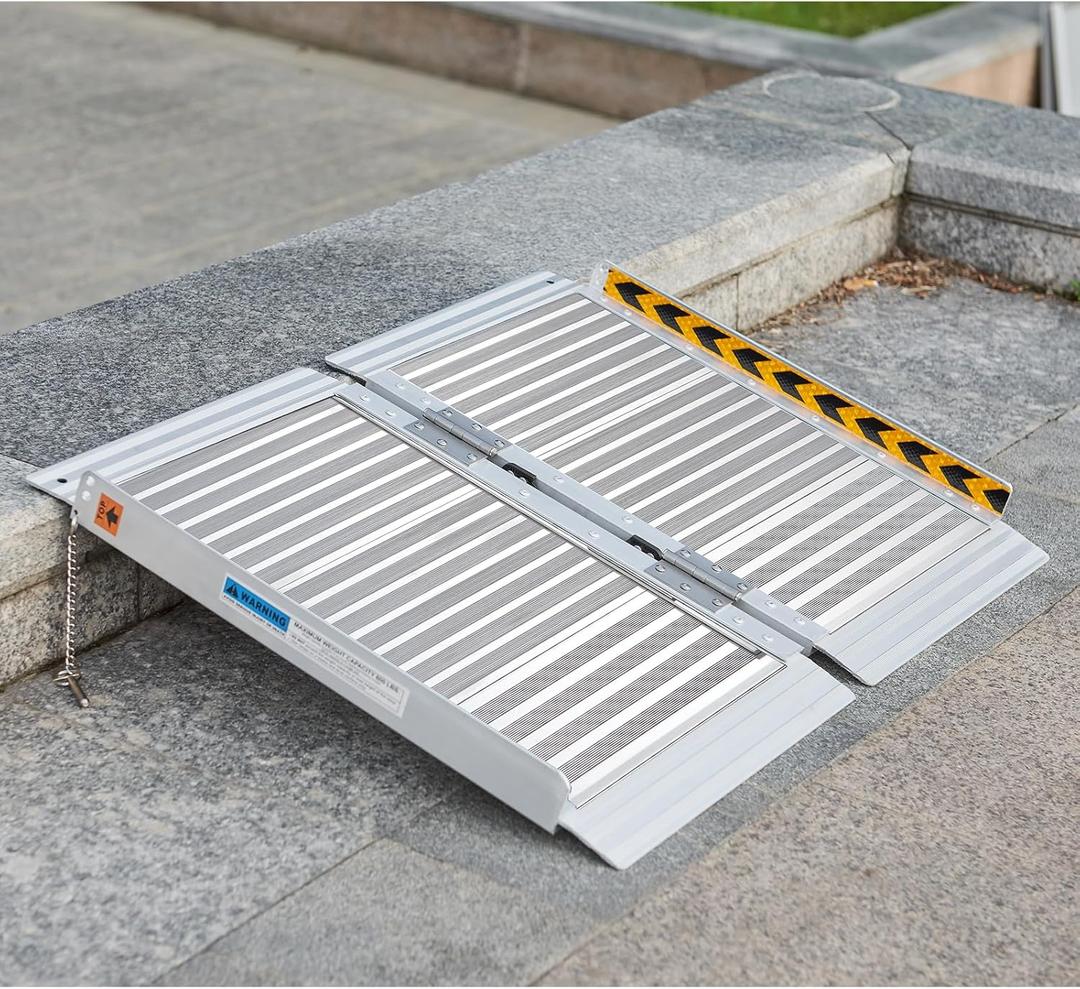 FACHNUO Portable Wheelchair Ramp 2FT, Non-Skid Aluminum Folding Threshold Ramp, Handicap Ramps for Wheelchairs for Home Steps/Doorways/Stairs/Curbs/, Scooter Ramp for Car, 800lbs Weight Capacity (2FT(Using height 2-6''))