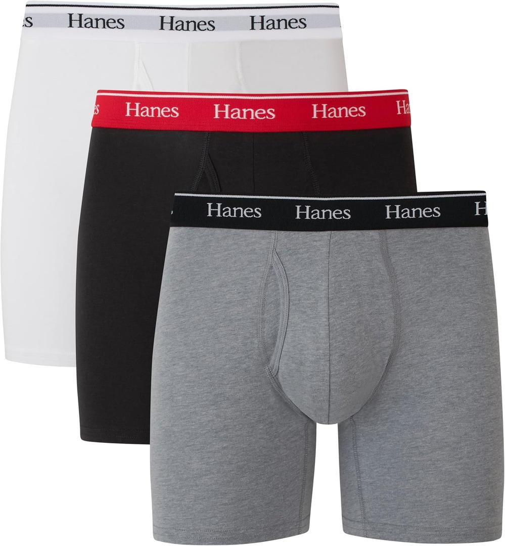 Hanes Originals Mens Boxer Briefs & Trunks, Stretch Cotton Moisture-Wicking Underwear, Modern Fit Low Rise, Multipacks (3X-Large, Regular Leg - White, Black, Concrete Heather - 3 Pack)