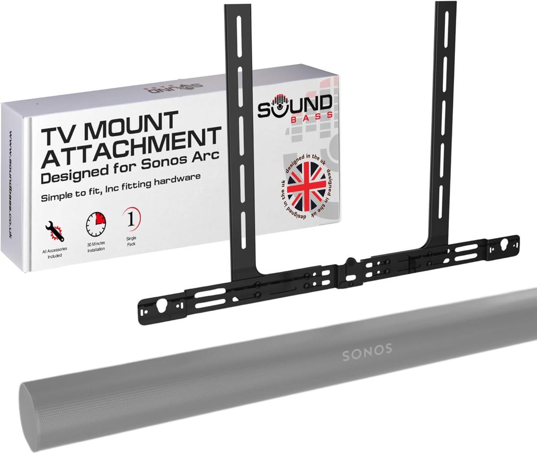Sound bass Arc TV Mount, Black, Compatible with Sonos Arc Soundbar and Ultra Version, Mounting Bracket for TV, Hardware Kit Included, Designed in the UK
