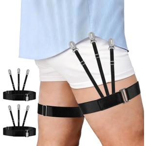 2 x Upgrade Shirt Stays for Men, Adjustable Elastic Dress Garters Belt Tucker Stays Holders Keepers with Non Slip Clips, Mens Suit Accessories for Police Military Professional 1 Pair (M)