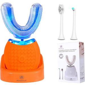 Ultrasonic U-Shaped Toothbrush for Adults, Electric Toothbrush for Teeth Whitening, Automatic 360-degree with Waterproof IPX7, 4 Modes for Cleaning(Orange)