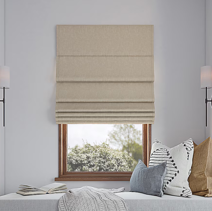 Cordless Roman Shade in Natural Linen | Light-Filtering & Blackout