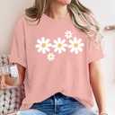 Faktuzi Daisy Shirts for Women Oversized T Shirts Flower Graphic Tees Vintage Floral Print Crewneck Cotton Short Sleeve Tops (Pink, M)