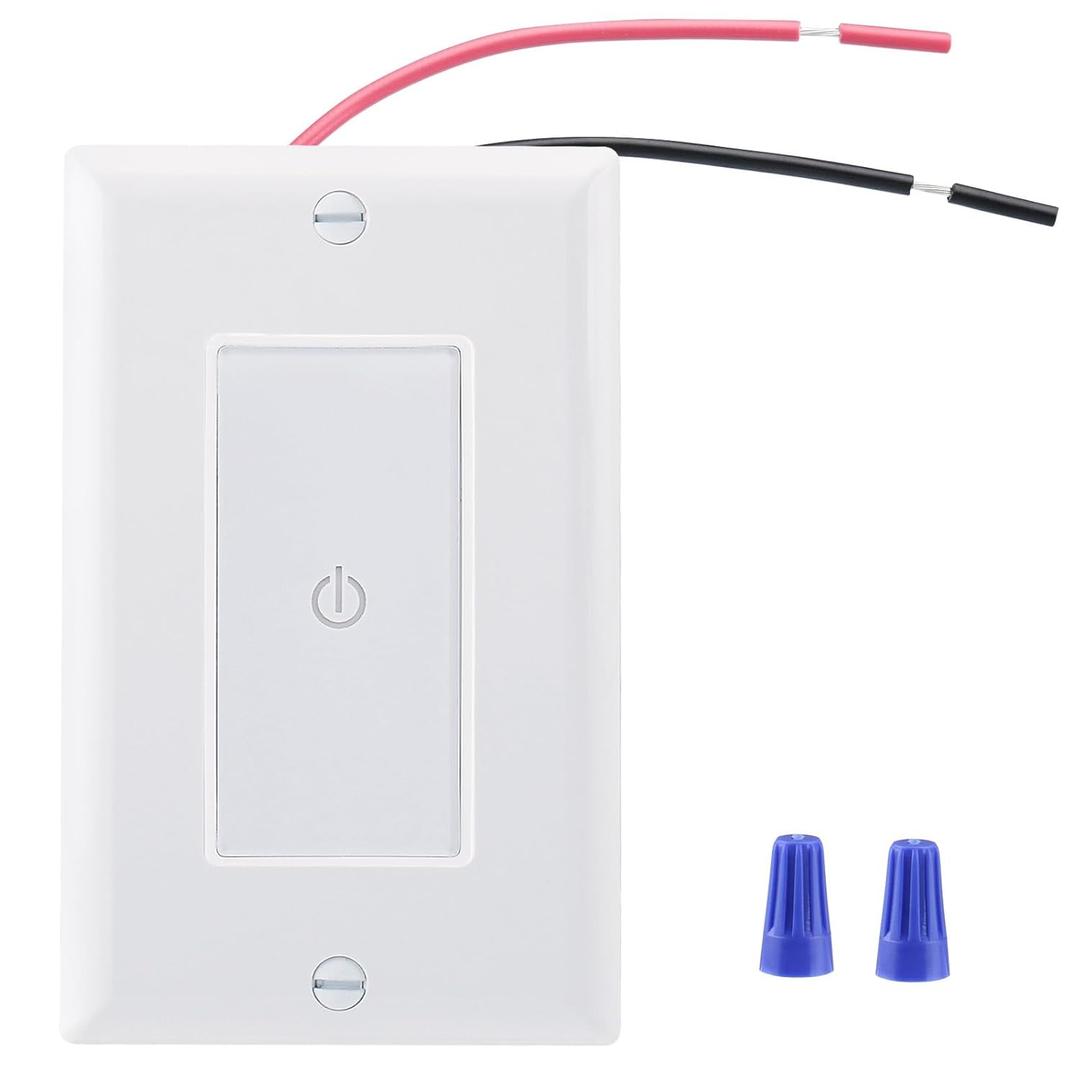 Wengart Single Pole Touch Light Switch, No Neutral Wire Required, Capacitive Wall Touch Sensor Switch with LED Indicator, 150W LED/480W Tungsten, ETL Listed, White
