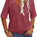 Danedvi Women Fashion V-Neck Half Sleeves Oversized T Shirt Solid Casual Loose Basic Tops (XXL)