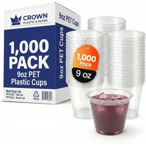 9oz PET Plastic Cold Drink Cups - Clear Disposable Cups for Iced Coffee, Smoothies & Cocktails- Durable Water Cups with Crack-Resistant Design for Cafes, Food Trucks, Events & More- 1000 Pack, 9oz Cups 92mm - Pack of 1000 (EXP 02/28/29)