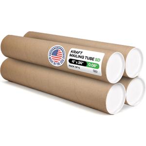 IDL Packaging Cardboard Mailing Tubes, 4" x 24" with Plastic Caps, Pack of 4 - USA-Made USPS Approved Poster Tube for Documents & Blueprints - Reinforced Mailing Cylinders for Shipping & Storage