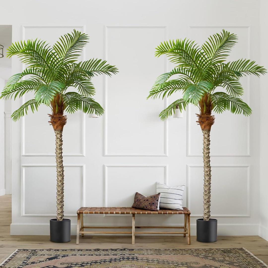 AnTing Artificial Palm Tree 7.5ft Tall Trees Plants 15 Leaves 90in Outdoor Palm Trees for Outside Patio Trees for Decor (Set of 2)