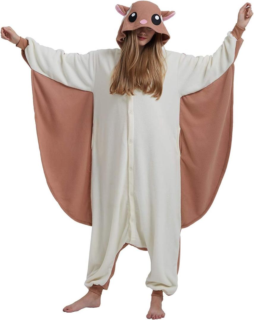 DarkCom Flying Squirrel Onesie Halloween Costume One Piece Unisex Adult Pajamas Women Men Sleepwear Christmas Pajamas (Small)