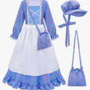 Meland Pioneer Girl Dress, Colonial Costume for Girls Age 9-10 Year Old for Dress Up & Pretend Play